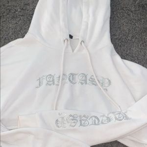 White cropped blinged sweater